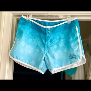 SIMS juniors/Womens Blue Board Swim Beach Pool Floral Shorts 7